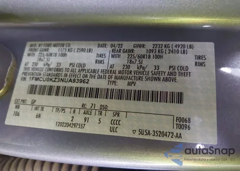 2022 Ford Escape Sel Plug-In Hybrid from USA, damaged, VIN 1FMCU0KZ3NUA93962